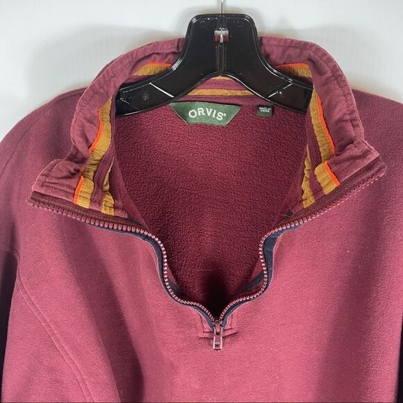 Orvis Pullover Sweater 1/4 Zip Men's Large Burgundy Heavyweight Elbow Patches - Picture 2 of 9